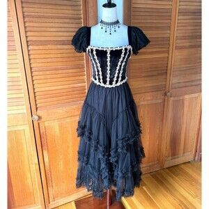 Dolls Kill Gothic Victorian Dark Fairycore Black Velvet Lace Tulle Outfit Set S